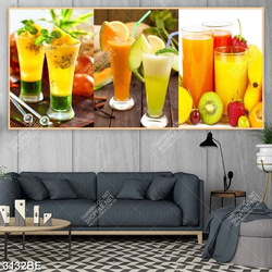 Tranh lý nước ép các loại trái cây in kính bếp