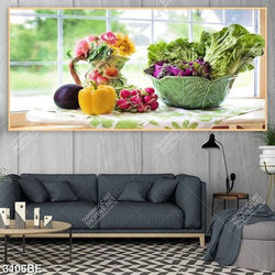 Tranh nguyên liệu rau củ in kính bếp