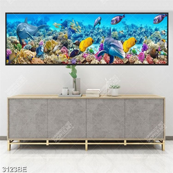 Tranh cá heo và đại dương in kính bếp