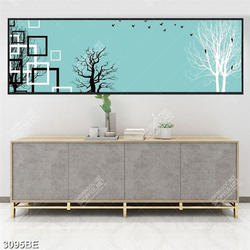 Tranh cây và hình vuông nghệ thuật in kính bếp