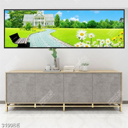 Tranh ngôi nhà trên cỏ xanh in kính bếp