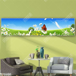 Tranh hoa cúc in kính bếp