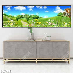 Tranh con đường và thảm cỏ in kính bếp