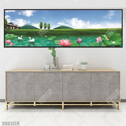 Tranh hoa Sen và thảm cỏ in kính bếp