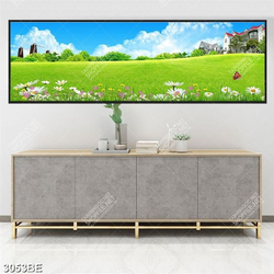 Tranh cánh đồng cỏ in kính bếp