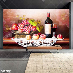 Tranh trái cây và rượu nho in kính bếp
