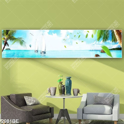 Tranh biển và du thuyền in kính bếp