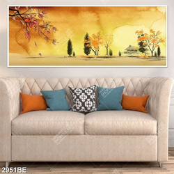 Tranh màu nước phố cổ in kính bếp