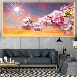 Tranh hoa đào in kính bếp