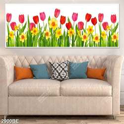 Tranh hoa tulip vàng và đỏ in kính bếp