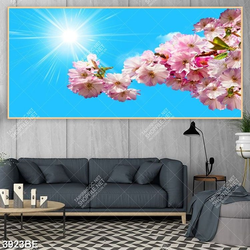 Tranh hoa đào in kính bếp