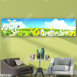 Tranh hoa và đồng cỏ xanh in ốp kính bếp