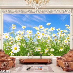 Tranh hoa cúc in kính bếp