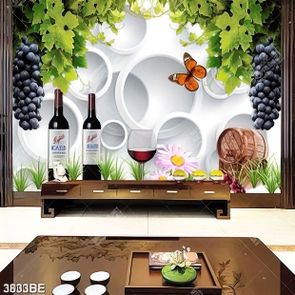 Tranh rượu và nho in kính bếp