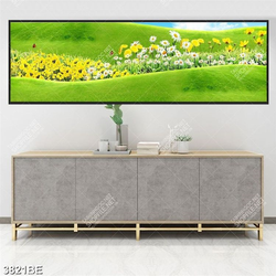 Tranh cánh đồng hoa cúc in kính bếp