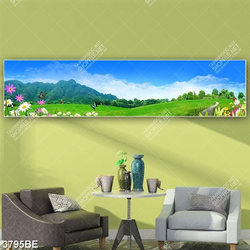 Tranh cánh đồng cỏ in kính bếp