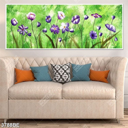 Tranh hoa tím nền xanh in kính bếp