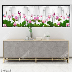 Tranh hoa sen nền 3D in kính bếp