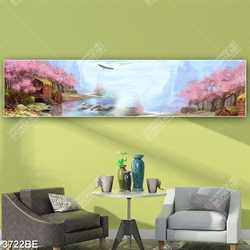 Tranh sơn dầu phong cảnh in kính bếp