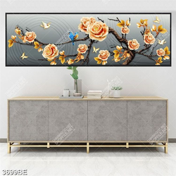 Tranh giả ngọc hoa hải đường in kính bếp