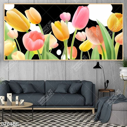 Tranh hoa tulip in kính bếp