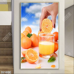 Tranh ly cam vắt in kính bếp