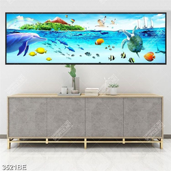 Tranh cá heo và rùa ở đại dương in kính bếp