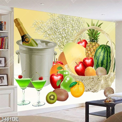 Tranh giỏ trái cây và sâm panh