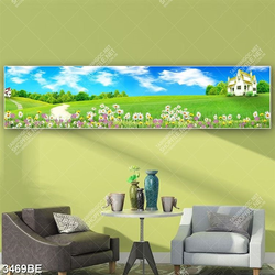 Tranh cánh đồng hoa in kính bếp