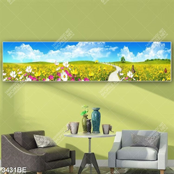 Tranh cánh đồng hoa in kính bếp