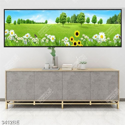 Tranh hoa hướng dương và đồng cỏ in kính bếp