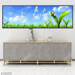 Tranh cánh đồng cỏ in kính bếp