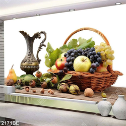 Tranh giỏ trái cây và bình rượu
