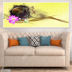 Tranh hoa Sen và thư pháp in kính bếp