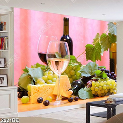 Tranh rượu vang và nho in kính bếp