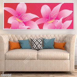 Tranh hoa ly nền đỏ in kính bếp