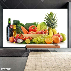 Tranh các loại rau củ quả in kính bếp