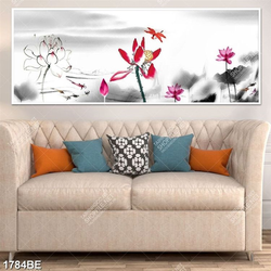 Tranh màu thư pháp hoa Sen in kính bếp