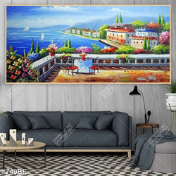 Tranh sơn dầu phong cảnh Châu Âu in kính bếp