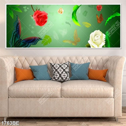 Tranh ha hồng và bướm in kính bếp