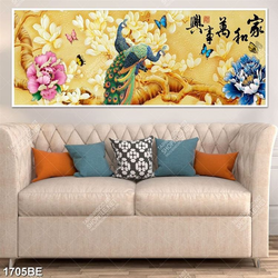 Tranh chim công và hoa mẫu đơn in kính bếp