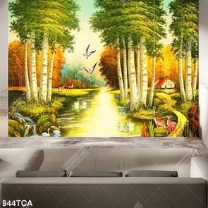 Tranh sơn dầu Châu Âu ngôi nhà nhỏ bên rừng cây