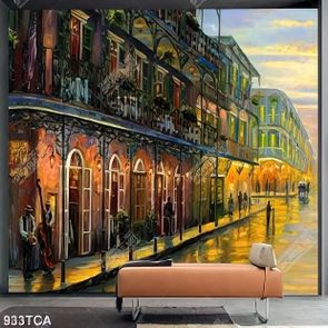 Tranh sơn dầu Châu Âu khu phố lên đèn in uv