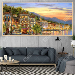 Tranh sơn dầu Châu Âu thành phố bên bờ biển nghệ thuật gắn tường đẹp