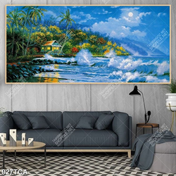 Tranh sơn dầu Châu Âu ngôi nhà bên bờ biển nghệ thuật