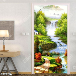 Tranh sơn dầu phong cảnh làng quê Châu Âu ngôi nhà nhỏ bên thác nước