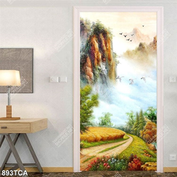 Tranh sơn dầu decor phòng khổ dọc mây mờ trên đỉnh núi nghệ thuật