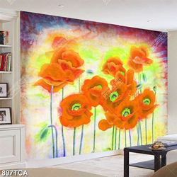 Tranh sơn dầu hoa lá trang trí tường in kính