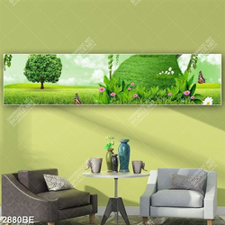 Tranh cánh đồng cỏ in kính bếp