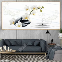 Tranh hoa lan hồ điệp trắng in kính bếp